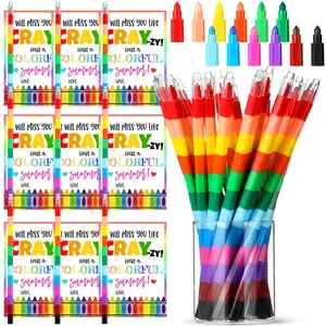 24/25 Sets End of School Year Gifts for Students Bulk, Stackable Bear Crayons Colored Pencil Gift Cards Bags Hemp Rope Double Sided Adhesive Dots, Graduation Class Prizes Reward Gifts Summer Birthday Party Goody Bag Filler for Preschool Kindergarten
