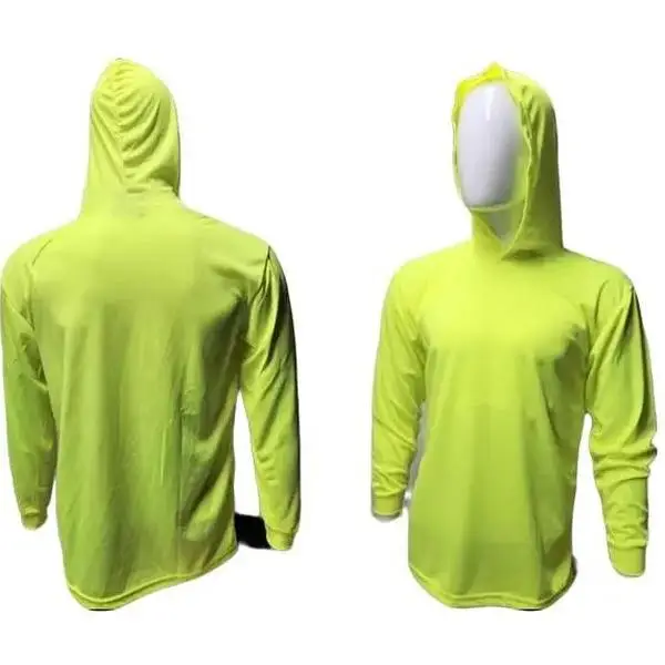Hi Visibility ultra light weight Yellow Long sleeve hoodie shirt / polyester birdeye Fabric for quick dry