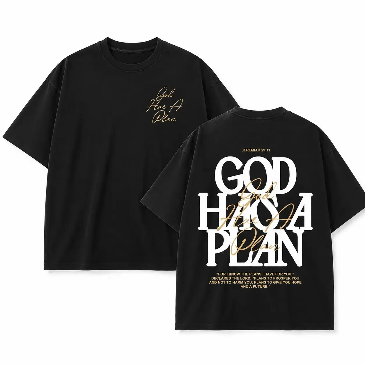 Unisex Vintage "GOD HAS A PLAN" Bible Verse Print Casual Oversized T-Shirt | Y2K Religious Faith High Street American Retro Streetwear Top