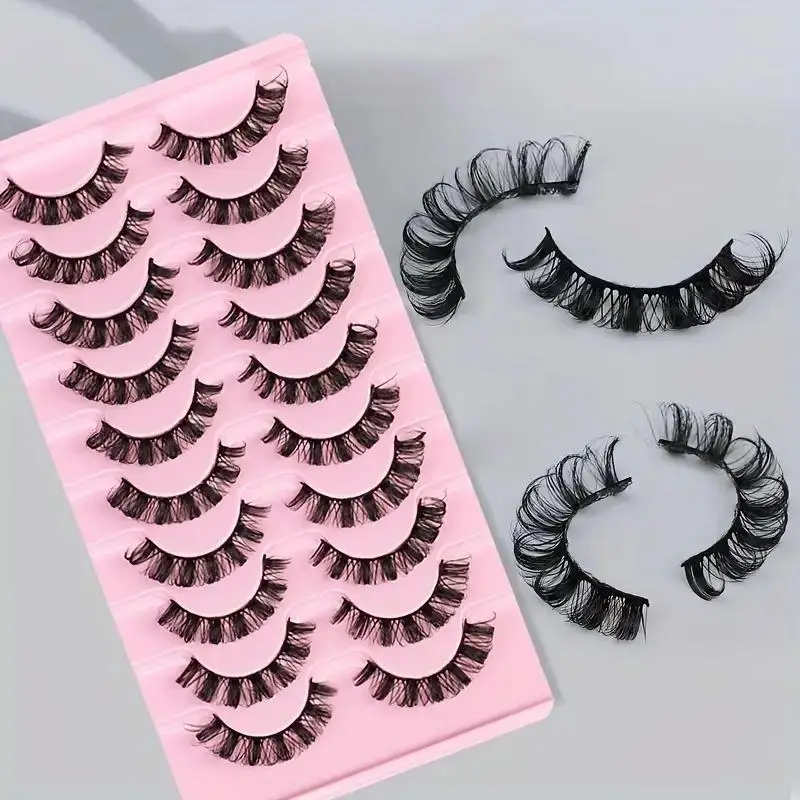 False Eyelashes, 10 Pairs Natural D Curling Eye Makeup Strip Lashes, Full Volume Faux Eyelashes for Lashes Extensions
