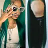 Pine Green Hair Long Straight Synthetic Artificial Wig Free Part Heat Friendly Dark Green Fiber Lace Front Wigs Synthetic Material Wigs with High Quality Natural Hairline Glueless Summer Wig Baddies for Women Men Cosplay Party Use Higurashi Cosplay Wig
