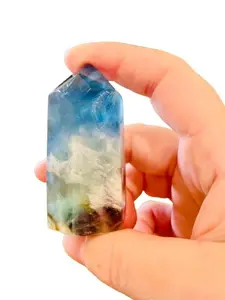 2.5" Feather Rainbow Fluorite Point Gift Set with Complimentary Selenite ~ 98 grams ~ Crystals ~ Reiki Metaphysical ~ Energy ~ Hexagonal Point ~ Obelisk ~ Meditation Crystals ~ Crystal Grid ~ Decor