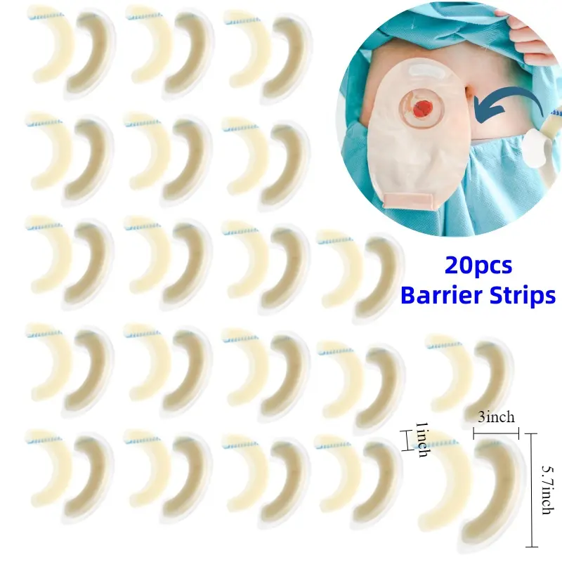 20pcs Elastic Ostomy Barrier Strips, Medical Hydrocolloid Adhesive Tapes for Stoma Care, Skin Barrier Seal Extender Strip for Colostomy Bags Healthcare Aid Kit