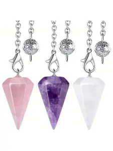 3-Piece Crystal Pendant Set, Natural Amethyst, Quartz, Rose Quartz, Magic Accessory Pendants, DIY Jewelry Making Decorations