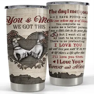 You And Me 20oz Tumbler with Lid, Insulated Stainless Steel Vacuum Travel Coffee Mug, Valentine Christmas Couple Gift for Wife Husband Men