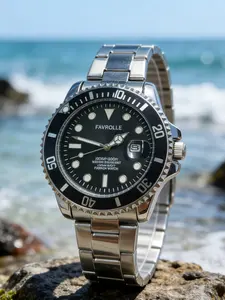 Submariner Series Black Water Ghost Luxury Men's Quartz Watch Waterproof Stainless Steel Strap Luminous Dial Date Display Hollow Design Sports Fashion Sports Watch Men's Edition, Suitable for Business, Leisure and Outdoor Activities