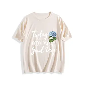 US Local Shipping Women's Crewneck Short Sleeve T Shirt Positive Quote Hydrangea Flower Print Cute Casual Daily Spring Summer Premium Soft Graphic Tee For Women