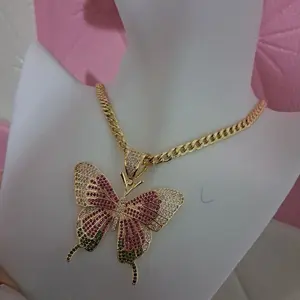 Square Chain 14 inches long with a butterfly Pendant – 14K Gold Plated