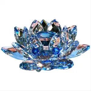 E Crystal Lotus Flower Figurine Valentine Wedding Decor Glass Craft Collection Paperweight Table Ornaments Souvenir Gift
