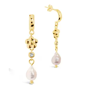 June CZ Flower & Pearl Hoop Earrings