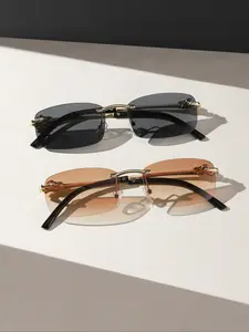 Unisex High-Quality Metal Frame Rectangular Sunglasses, Modern Sunglasses, Fashionable Casual UV Protection Eyewear, Lightweight Durable Outdoor Accessory