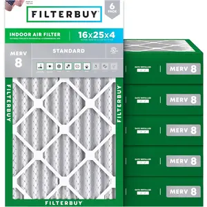 Filterbuy 16x25x4 Air Filter (6-Pack), Pleated MERV 8 Dust Defense HVAC AC Furnace Air Filters (Actual Size: 15.50 x 24.50 x 3.63 Inches)