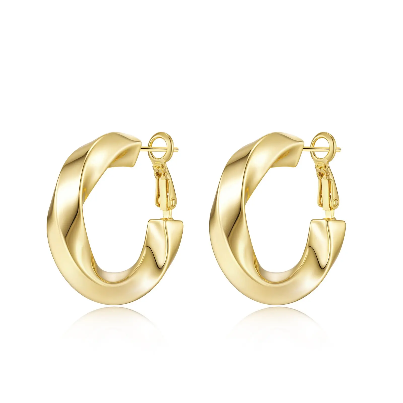 14K Gold Plated Twisted Hoop Earrings for Women,Women Daily Gift Earrings 30mm