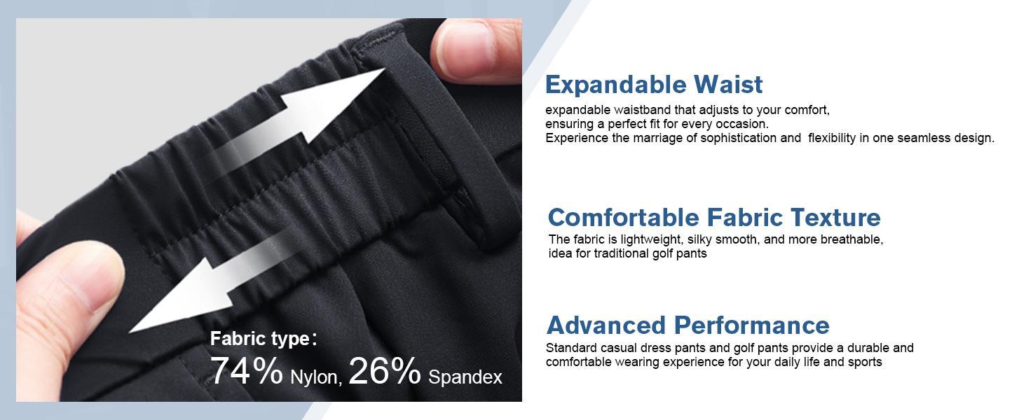 AMZPURE Men's Formal Stretch Menswear Pants - Flat Front, Wrinkle Free, Elastic Waistband, Office-Ready Look for Office Work Sohochic Style