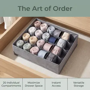 3 Pack 20-Grid Drawer Organizer, Lightweight Collapsible Sock & Underwear Storage Bins, Space-Saving Closet Vanity Makeup Vanity Organizer for Bedroom Gym Bags