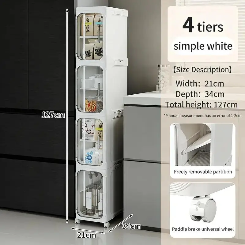 Tall Slim Rolling Storage Cabinet, 4-Tier Narrow Organizer for Bathroom, Kitchen, Laundry and Compact Areas, Industrial Tote Plastic Bins with Wheels - Convenient Storage Solution