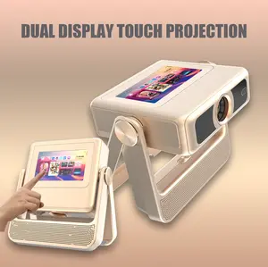 Dual screen portable projector, 7' touch screen, native 1080P, 4K decoding, Dolby sound effects, 180° rotation, supports autofocus and correction, intelligent projection OS supports massive APP installation and voice control, suitable for home and  Game  