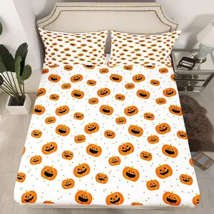 Pumpkin Lantern Bed Sheet Set,Happy Halloween Decor Bedding Sheets for Kids Boys Girls,Cute Pumpkin Dots Fitted Sheet,No Top Sheet