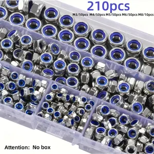 210Pcs M3-M8 Anti-Slip Hex Nuts Kit, Suitable Grade 8 High-Strength Fully Threaded Anti-Lock & Secure Locking Fasteners, Heavy Duty Lock Nuts with Anti-Skid Performance, Reliable Safety LockDesign for Wide Applications in Industrial Machinery