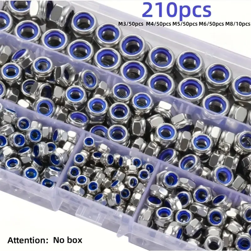 210Pcs M3-M8 Anti-Slip Hex Nuts Kit, Grade 8 High-Strength Fully Threaded Anti-Lock & Secure Locking Fasteners, Heavy Duty, Reliable Lock Nuts with Anti-Skid, Safety LockDesign for Wide Applications in Industrial & Construction