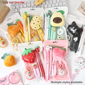 Creative Fruit Theme Stationery Set, 5-Piece Student School Supplies, Includes Pencils, Pens, Erasers, Badges, Ideal for Classroom Rewards, Gift Option