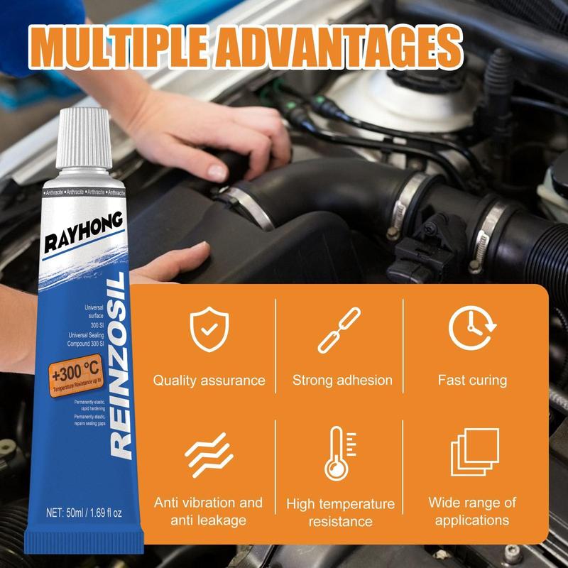 Rayhong REINZOSIL Engine Sealant 50ml High Temperature Resistant for Automotive Metal Fuel Tank Oil Pan Cylinder Gasket Oil Resistant Maintenance Sealant with Blue Applicator