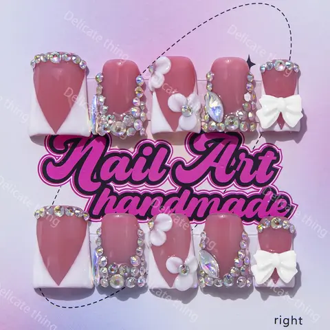 Delicate thing Y2K Duckbill Nails, Handmade Nail Art Set, Nail Art Supplies, Includes Glue & Files, Perfect Gift for Women, Available in XS-S-M-L Sizes
