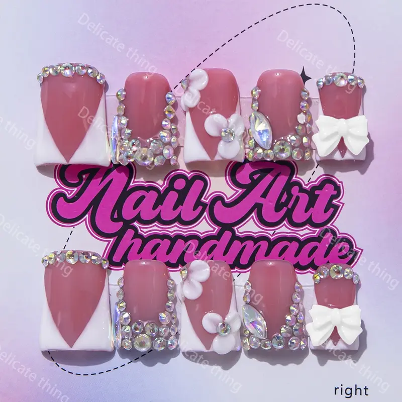 Delicate thing Y2K Duckbill Nails, Handmade Nail Art Set, Nail Art Supplies, Includes Glue & Files, Perfect Gift for Women, Available in XS-S-M-L Sizes
