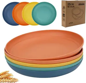 10 Inch Unbreaable Wheat Straw Dinner Plates, Set of 4 - Dishwasher Safe,  for Camping and Dinner Dishes,