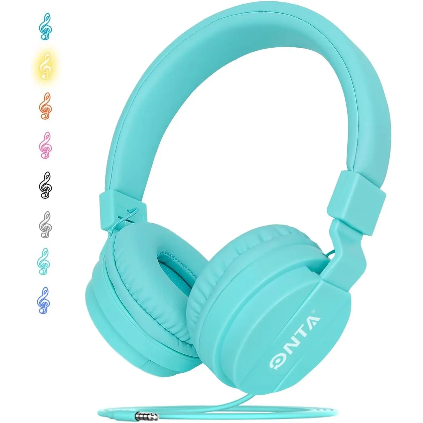 Wired Headphones with Cord - School Student Headset,  Earphones, Safe Volume, 3.5mm Jack, -Ear for iPad, Tablet, Laptop, Travel, Green