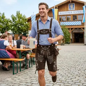 Dark Brown Traditional Bavarian Cowhide Suede Lederhosen Shorts for Oktoberfest, Christmas & Carnivals