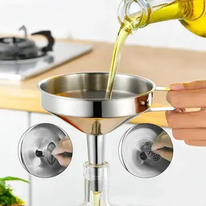 304 Stainless Steel Funnels Set for Kitchen Use 3 Piece Filter Screen Cleaning Brush Food Funnels for Kitchen use filling bottles Grade Metal Funnels for Filling Bottles Essential Oil Spices Filter Easy to Clean Durable