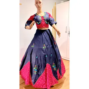 Royal Contrast Embroidered Navratri Lehenga Choli – Navy Blue & Rani Pink