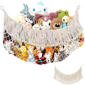 Stuffed  Storage,Stuffed  Hammock,Boho Stuffed  Net for Bedroom(Cream-Colored)