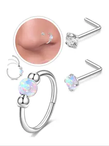 Fashionable Opal Decor Nose Ring, Stainless Steel Nose Studs, Nose Piercing Jewelry, Fashionable Body Jewelry for Women & Men, Trendy All-match & Exquisite Jewelry for Birthday Gift