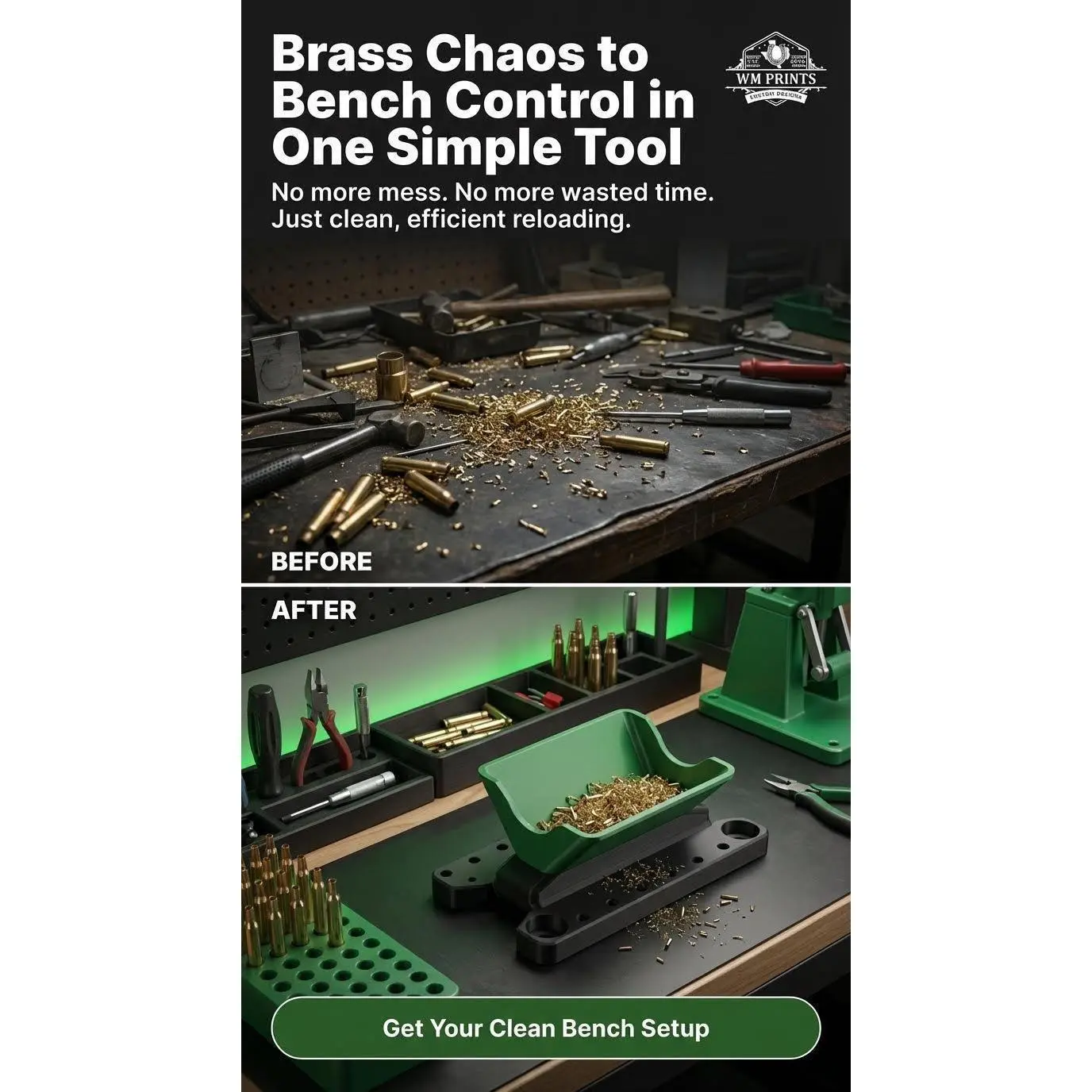 RCBS-Style Brass Case Trimming Catcher for RCBS Trimmers - Collet-Style Trimmer Accessory, 3D-Printed Tool Organizer for Outdoor Shooting Sports (Mess-Free Unit)