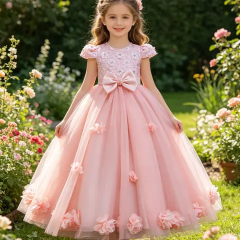 Girls' Flower Fairy Dress, High-End Hostess Walk Show Tutu Princess Dress, Flower Girl Wedding Gown, Little Girl's Elegant Costume, Tulle Tutu Dress, Birthday Dresses