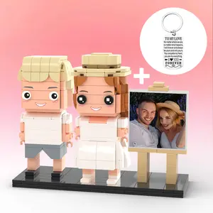 Mother's Day Sale Full Body Customizable 2 People Photo Frame Custom Brick Figures with Personalized Key Chain Gifts for Family/Kids/Spouse