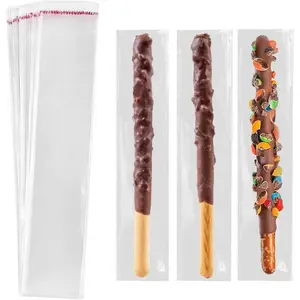 200 count Pretzel Rod Bags, 2x8 inches Clear Self Sealing Cellophane Bags, Pretzels Individual Bags for Snacks, Cookies, Candies and -giving