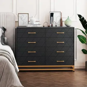 Gaomon Black TrailBlaze 8-Drawer Dresser TV Stand, Modern MDF Wood Storage Chest with Metal Handles, Anti-Collapsing Design & Concave Panels for Bedroom, Living Room