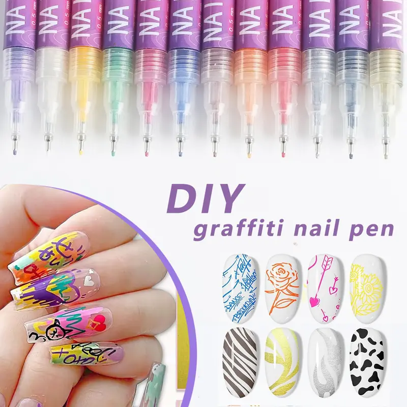Cutics 12 Color Nail Doodle Pen for DIY Nail Art Quick Drying Acrylic Painting and 3D Dot Embroidery MMA Acrylic Nail Marker On Nails Quick Drying Dot Stitching Nail Art Pen Home Salon DIY Use Nail Care Manicure Polish Cosmetic Smooth deals for you days