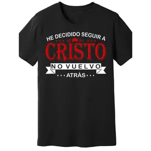 🥇 Men's Spanish "I Decide to Follow Christ" Christian T-Shirt - Bold Red Lettering Bilingual English/Spanish Verse - Soft Breathable Black Church Shirt, Short Sleeve Casual Faith Apparel, Machine Washable Religious Tee for Church Events