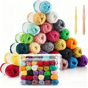 30 pcs acrylic yarn mini soft yarn set - color soft yarn package, with 2 pcs crochet hook, suitable for beginners, is an ideal choice for making crochet dolls, coasters and other small handmade projects at home