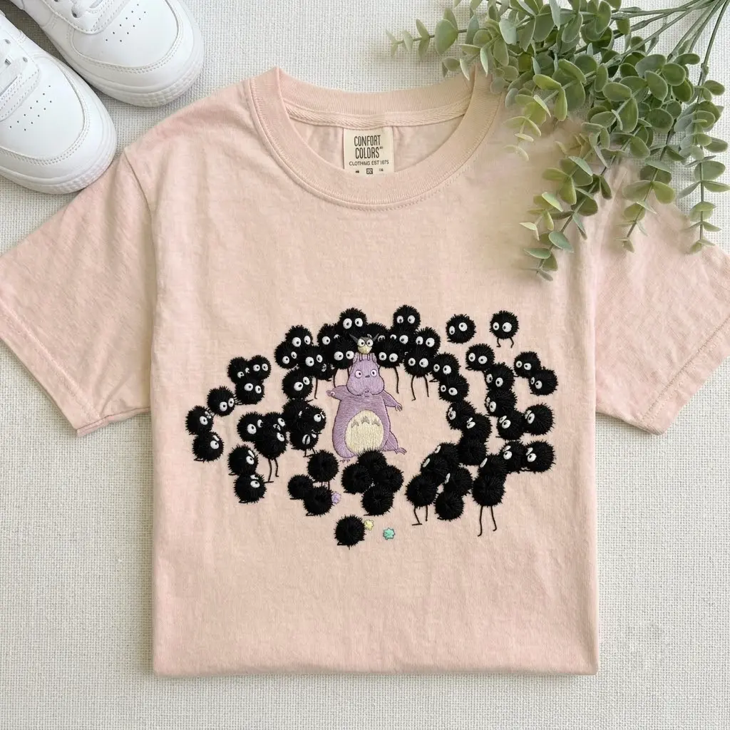 Embroidered Spirited Away Shirts, Cute Japanese Anime Tee, Ghibli Fan Gift