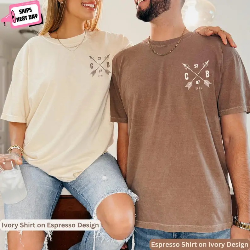 Comfort Colors Custom Couple Relationship Date Shirt: Matching Personalized Wedding Anniversary Engagement Valentine's Day Gift