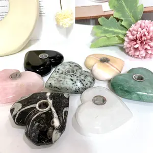 Different Maerail Heart Shape Pipe Stochastic 2 Counts Rose Quartz Clear Quartz Black Obsidian Green Aventurine Kiwi Jasper From IG Crystal