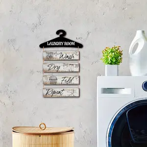 Wooden Laundry Room Sign, 5 Counts/set Rustic Farmhouse Design Letter Pattern Wall Decor, Wall Hanging Decor for Laundry Room Door Bathroom Home, Hangable