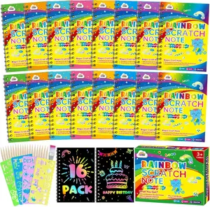 ZMLM 16 Pack Scratch Paper Art-Craft Notebooks - Rainbow Party Favors Bulk Scratch Note Pad for Kids Age 3-12 - Creative Fun Activities in Black
