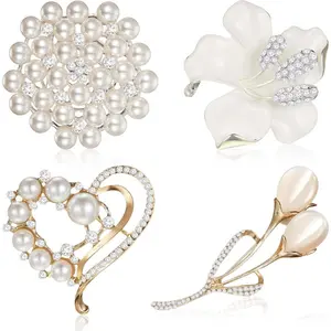 8pcs Women's Luxury Brooch Set - Multi-Style & -Adorned Lapel Pins with Clear -Accented Center, Golden/Tone-in-Motion Design (White/Clear/Black/Rose Golden/Turquoise) - Wedding, Prom, Teachers Day Gifts, DIY Floral Arrangements, Year-Round