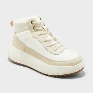Women's Shyla Platform Hiker Boots - Universal Thread Cream 5: Ankle Height, Water-Repellent, Lace-Up